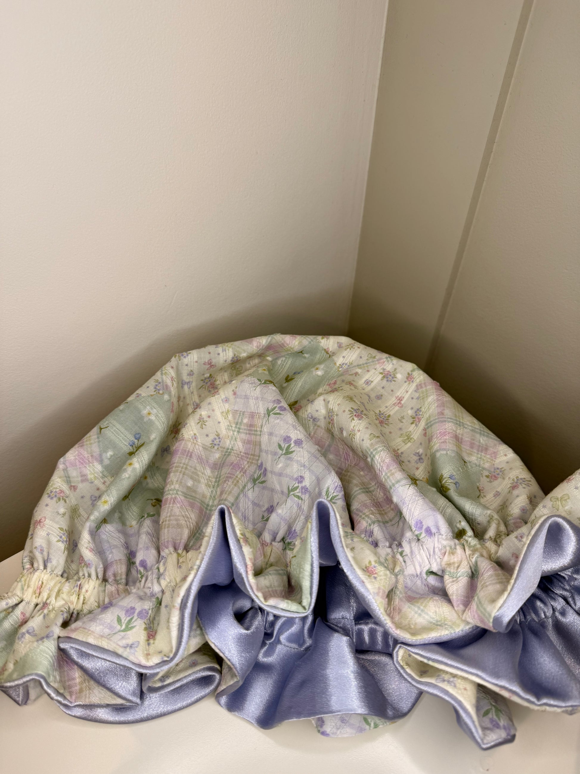 Cupcake satin bonnet by Bonnitas Bonnets showing satin lining interior
